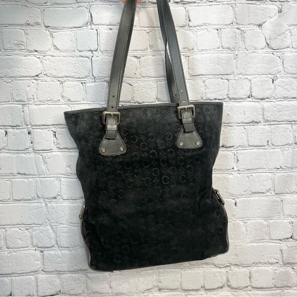 Vintage Celine black suede leather jacquard monogram tote bag - Picture 16 of 16